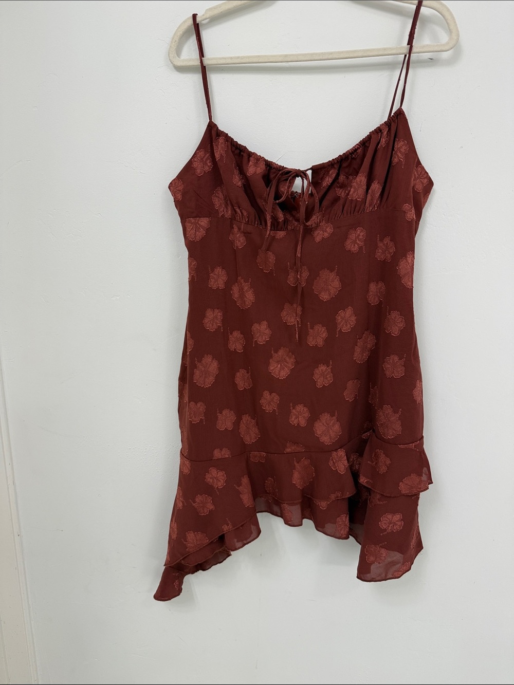 Princess Polly Rust Floral Asymmetrical Satin Cami Dress